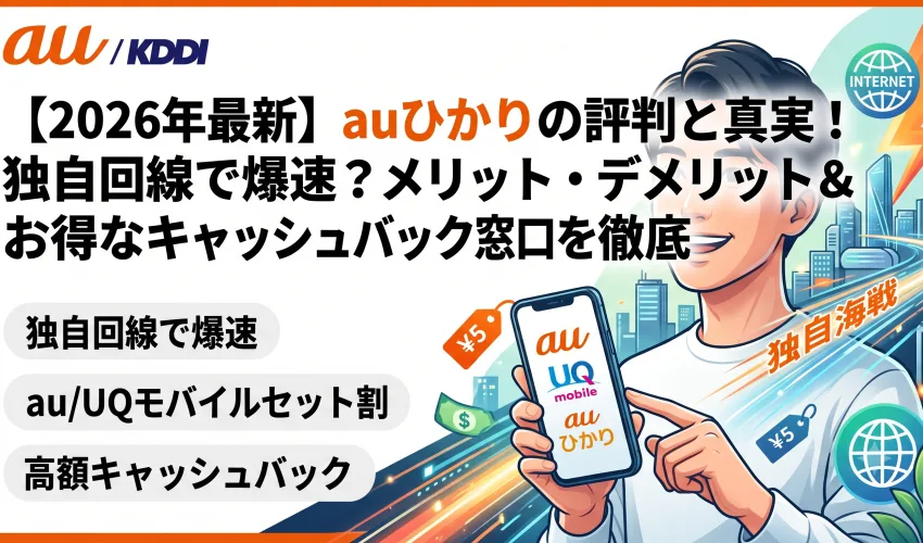 【2026年最新】auひかりの評判と真実！独自回線で爆速？メリット・デメリット＆お得なキャッシュバック窓口を徹底解説