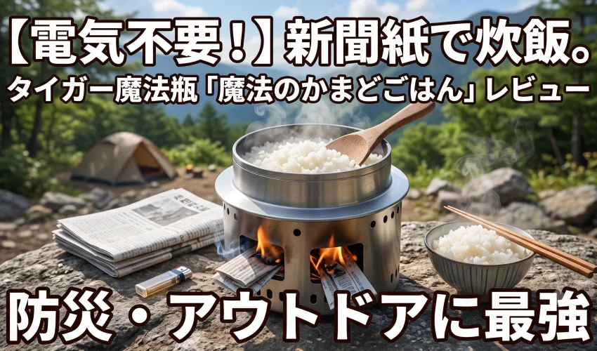 タイガー魔法の魔法のかまどごはん（KBD-X100）での新聞紙炊飯の様子